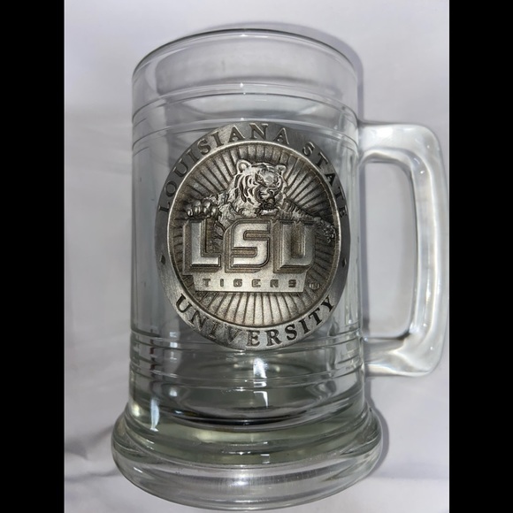 LSU Raised Pewter Emblem On Glass 2003 Beer Mug Louisiana Tigers - Picture 1 of 5